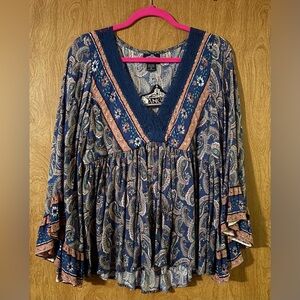 Angie Women's Boho Paisley Blouse Medium